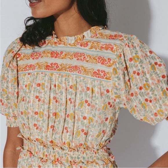 NWT Cleobella Dallas Floral Mini Dress in Carnation Print Cream Boho Size Small - Picture 7 of 16